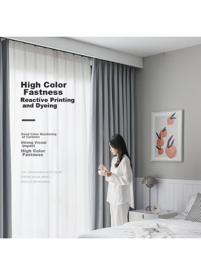 Mingju Fabric Curtains, Blackout Curtains, Ready-made Curtains, Sunshade Curtains, Polyester Taffeta Light Gray Hook-style 2.0*2.2 Single Panel - Image 4