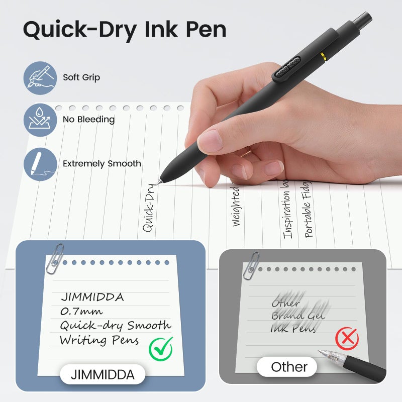 JIMMIDDA 16Pcs Black Gel Pens - 0.7mm Medium Point Black Ink Pens | Smooth Writing - Quick Drying Retractable Pen for Men Women (Black - 16Pcs) - Image 4