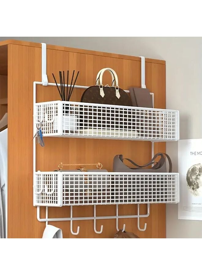 White Over The Door Storage Rack 2 Tier Mesh Baskets No Drill Hanging Organizer - Image 3