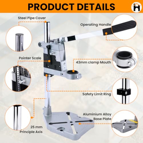 Homdum Procut Drill Machine Stand 400 millimeters, 350 Watts - Mini Stand Drill - Bench Press Jig for electric Hand drill - Adjustable Collet upto 43mm - Drilling Depth upto 60mm, Blue, Black - Image 4