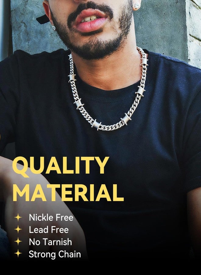 ChainsHouse Stainless Steel Barbed Wire Necklace Thick Heavy Thorns Chain Necklace 9mm Unisex Hip-hop Punk Gothic Cuban Chain Necklace Chokers for Men Women 16 inch - Image 2