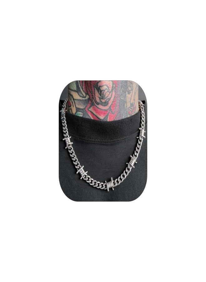 ChainsHouse Stainless Steel Barbed Wire Necklace Thick Heavy Thorns Chain Necklace 9mm Unisex Hip-hop Punk Gothic Cuban Chain Necklace Chokers for Men Women 16 inch - Image 1