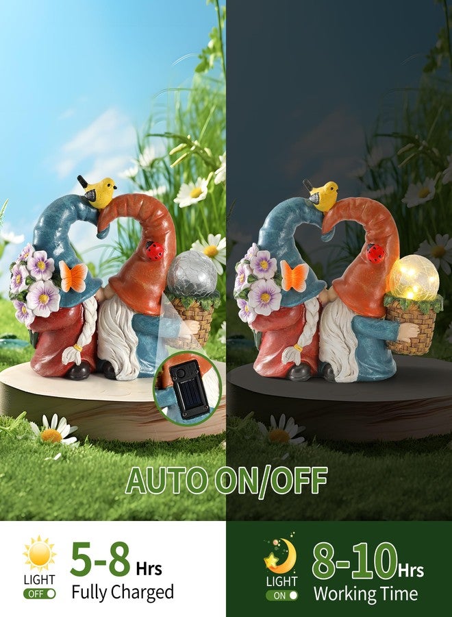 iStatue Solar-Powered 8.3'' Spring Summer Kissing Gnomes Decorations for Home & Garden - Decorative Outdoor Lawn Ornaments and Statues Clearance (Loved Gnomes) - Image 2