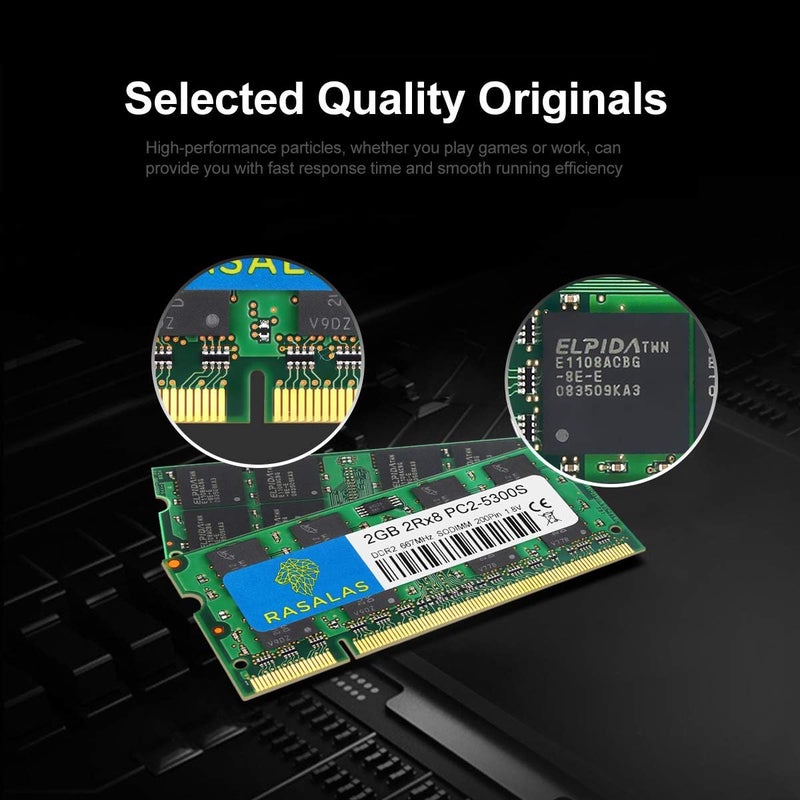 مجموعة ذاكرة رام PC2-5300 DDR2 667 DDR2 سعة 4 جيجابايت (2x2 جيجابايت) DDR2 PC2-5300 DDR2 Sodimm PC2-5300S بجهد 1.8 فولت وCL5 لوحدات الذاكرة لأجهزة الكمبيوتر المحمولة من إنتل وماك وAMD - Image 3