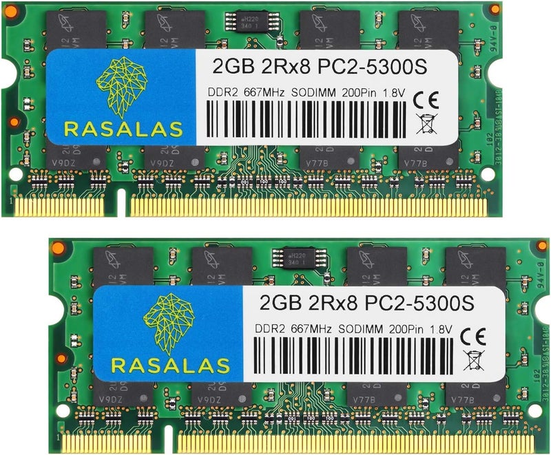مجموعة ذاكرة رام PC2-5300 DDR2 667 DDR2 سعة 4 جيجابايت (2x2 جيجابايت) DDR2 PC2-5300 DDR2 Sodimm PC2-5300S بجهد 1.8 فولت وCL5 لوحدات الذاكرة لأجهزة الكمبيوتر المحمولة من إنتل وماك وAMD - Image 1