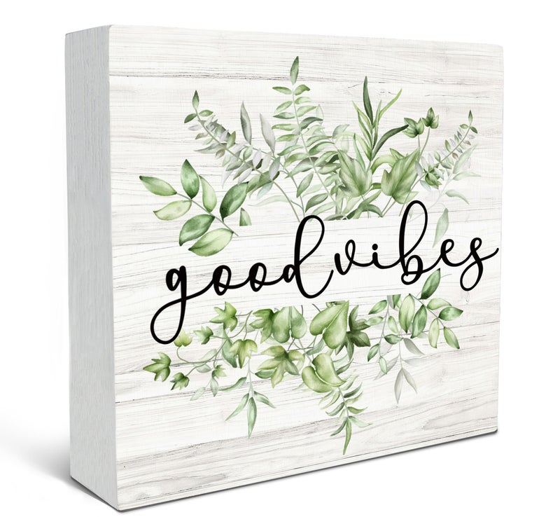 Sradmo Inspirational Botanical Eucalyptus أوراق الخشب مربع علامة ديكور ديكور أخضر ريفي الأوكالبتوس أوراق خشبية كتلة صندوق ديكور لافت - Image 1