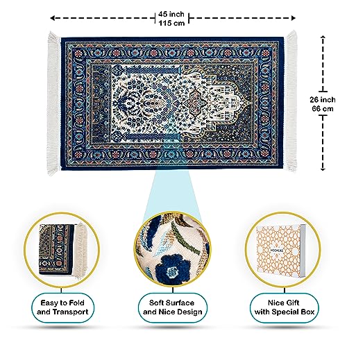 Moonlike Thick Islamic Prayer Mat Gifts for Muslim Women Men Adult Salah Mat Eid Mubarak Blue - Image 3