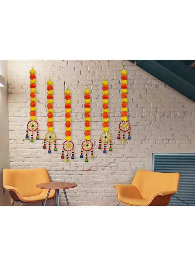 JH Gallery Handmade Artificial Marigold Fluffy Flowers Hanging for Home & Office Decoration, Temple Pooja Room Decoration, Balcony Decoration, Artificial Flower Backdrop for Decoration, Pack of 6 - Image 4