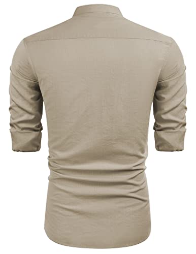 COOFANDY Men's Button Down Shirts Casual Long Sleeve Linen Shirts Summer Beach Shirt Cuban Guayabera Shirts Khaki - Image 5