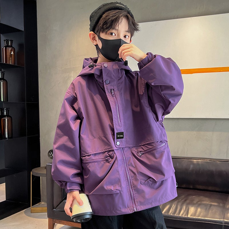 Boys' Autumn Jacket, Big Kids 2025 Children'S Top, Boys' Casual Hooded Windbreaker, Mid-Length Style - Image 1