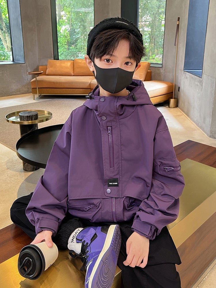 Boys' Autumn Jacket, Big Kids 2025 Children'S Top, Boys' Casual Hooded Windbreaker, Mid-Length Style - Image 2