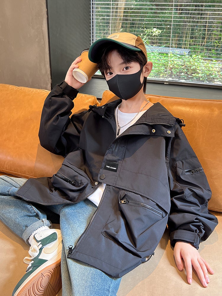 Boys' Autumn Jacket, Big Kids 2025 Children'S Top, Boys' Casual Hooded Windbreaker, Mid-Length Style - Image 3