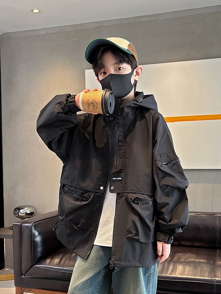 Boys' Autumn Jacket, Big Kids 2025 Children'S Top, Boys' Casual Hooded Windbreaker, Mid-Length Style - Image 5