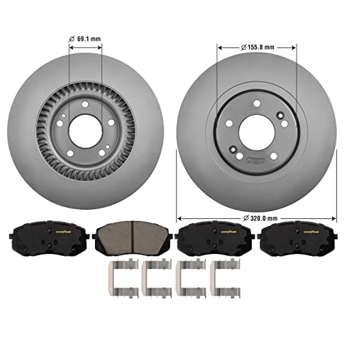 Goodyear Anti Ox Polished Rear Brake Kits Rotors & Ceramic Pads For Hyundai,Kia & More PRK3634R - Image 2