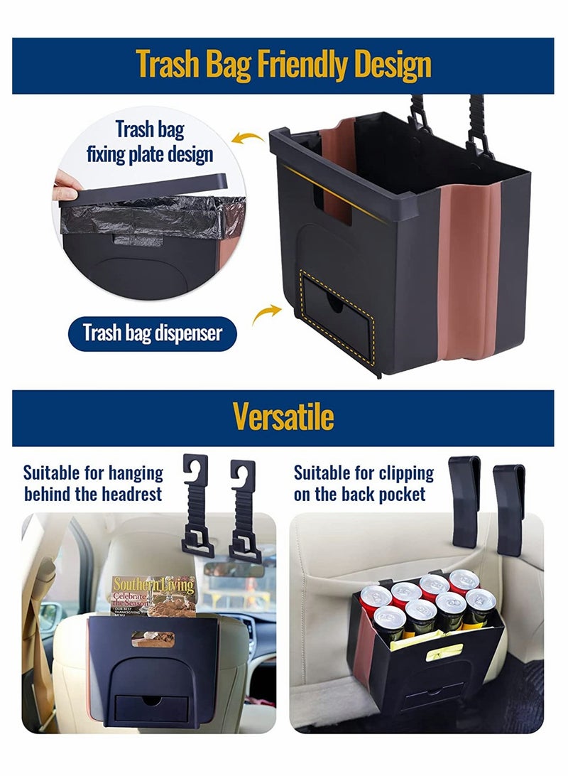 SYOSI Car Garbage Can, Hanging Car Trash Can, Collapsible Portable Waterproof Mini Trash Bin Small Car Organizer Holder Small Car Storage Pockets with Clip for Front Back Seat Accessories - Image 5