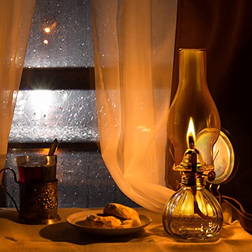 Hortsun 2 Pieces Chamber Oil Lamp, Vintage Glass Clear Kerosene Lamp Indoor Decorative Hurricane Oil Lantern for Halloween Christmas Tabletop Decor and Winter Emergency Lighting(Retro Style) - Image 5