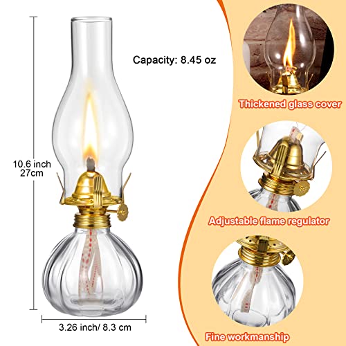 Hortsun 2 Pieces Chamber Oil Lamp, Vintage Glass Clear Kerosene Lamp Indoor Decorative Hurricane Oil Lantern for Halloween Christmas Tabletop Decor and Winter Emergency Lighting(Retro Style) - Image 2