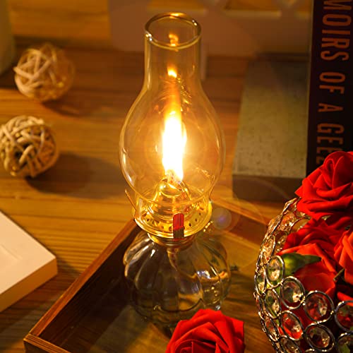 Hortsun 2 Pieces Chamber Oil Lamp, Vintage Glass Clear Kerosene Lamp Indoor Decorative Hurricane Oil Lantern for Halloween Christmas Tabletop Decor and Winter Emergency Lighting(Retro Style) - Image 3
