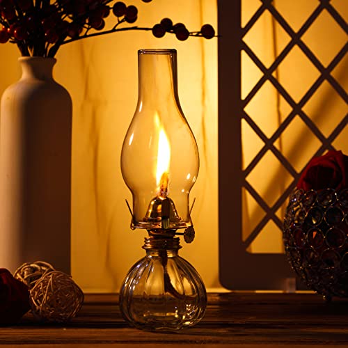 Hortsun 2 Pieces Chamber Oil Lamp, Vintage Glass Clear Kerosene Lamp Indoor Decorative Hurricane Oil Lantern for Halloween Christmas Tabletop Decor and Winter Emergency Lighting(Retro Style) - Image 4