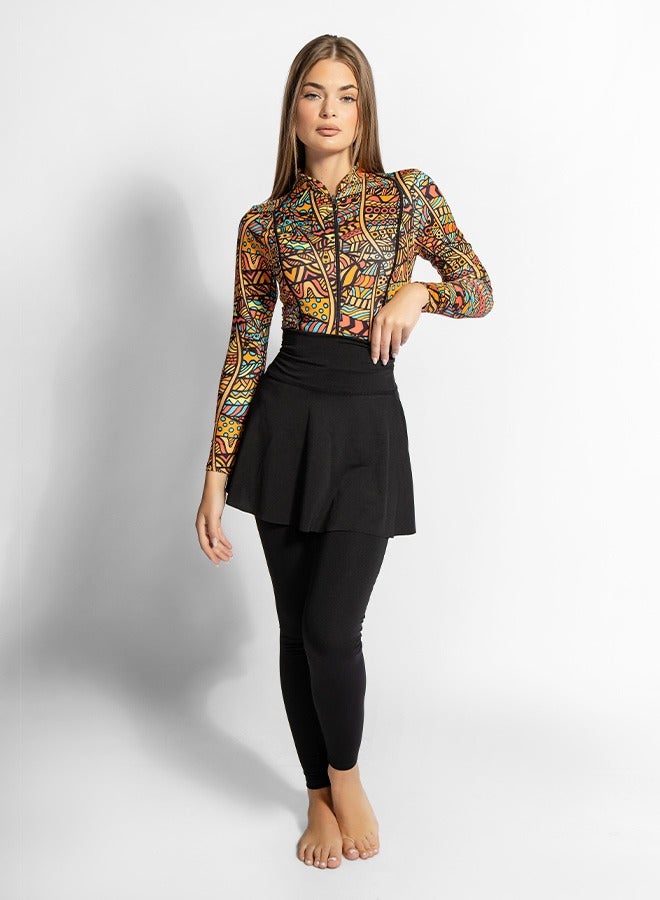 MINERVA SECRETS NUBIAN WAVES- Exclusive Premium Burkini with Elegant Top, High-Waisted Leggings, Chic Beach Skirt  - Image 1