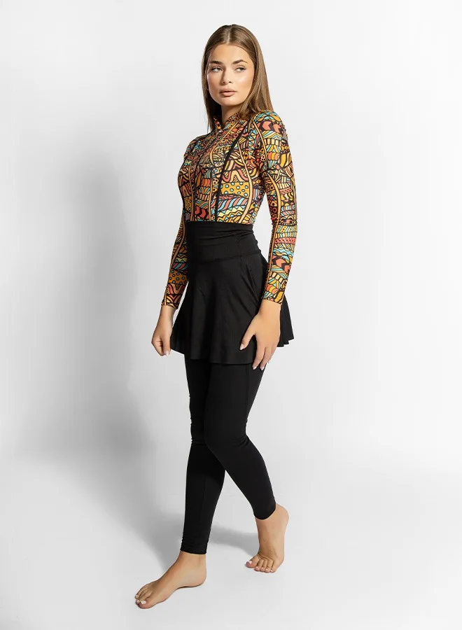MINERVA SECRETS NUBIAN WAVES- Exclusive Premium Burkini with Elegant Top, High-Waisted Leggings, Chic Beach Skirt