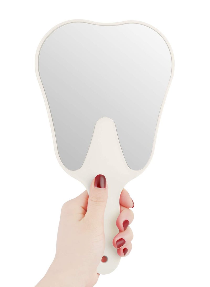 Zikra Cute Tooth-Shaped Handheld Mirror with Handle - Portable Small Surface Makeup Mirror in White for Easy Touch-Ups and On-the-Go Beauty. - Image 1