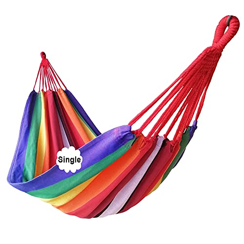 GOCAN Brazilian Single Hammock 1 Person Canvas 200X100cm Total Length 310cm Load 250kg Cotton Hammock for Garden Backyard Outdoor and Indoor - Image 1