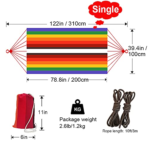 GOCAN Brazilian Single Hammock 1 Person Canvas 200X100cm Total Length 310cm Load 250kg Cotton Hammock for Garden Backyard Outdoor and Indoor - Image 4