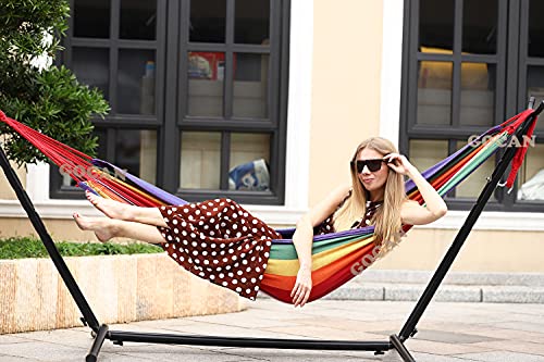 GOCAN Brazilian Single Hammock 1 Person Canvas 200X100cm Total Length 310cm Load 250kg Cotton Hammock for Garden Backyard Outdoor and Indoor - Image 5