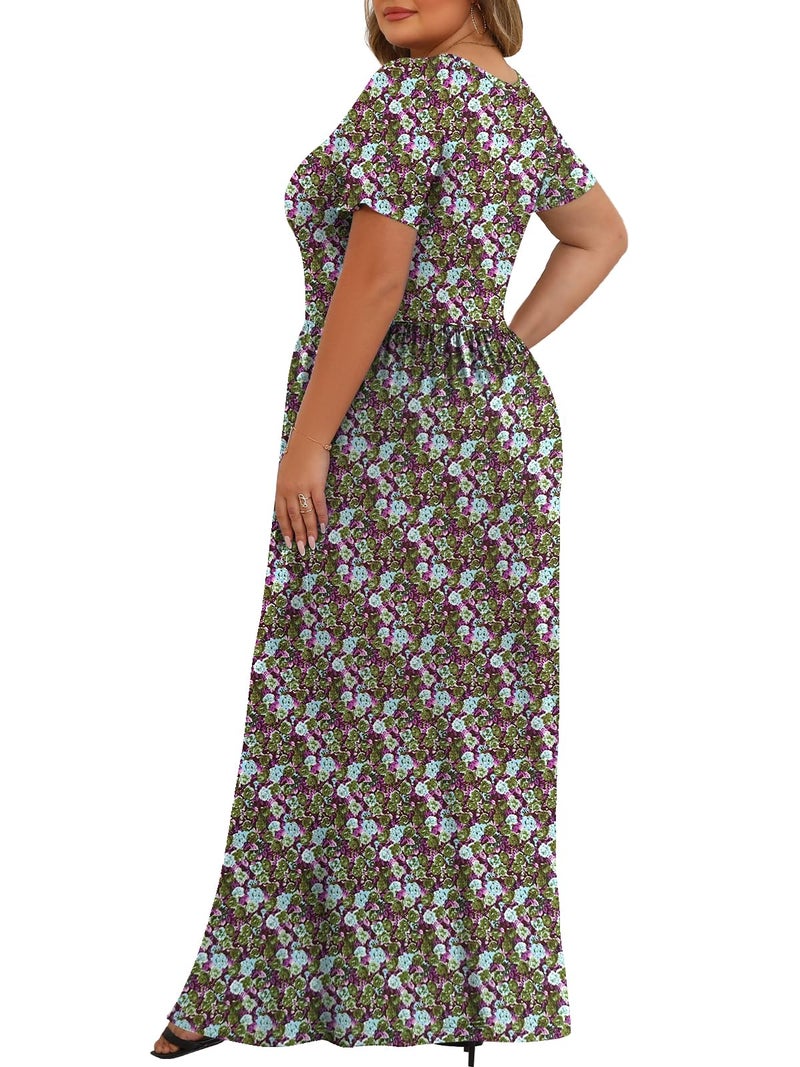 Tencede Womens Plus Size Maxi Dresses Summer 2026 Casual Short Sleeve with Pockets Long Dress Aoyagi 3X - Image 4