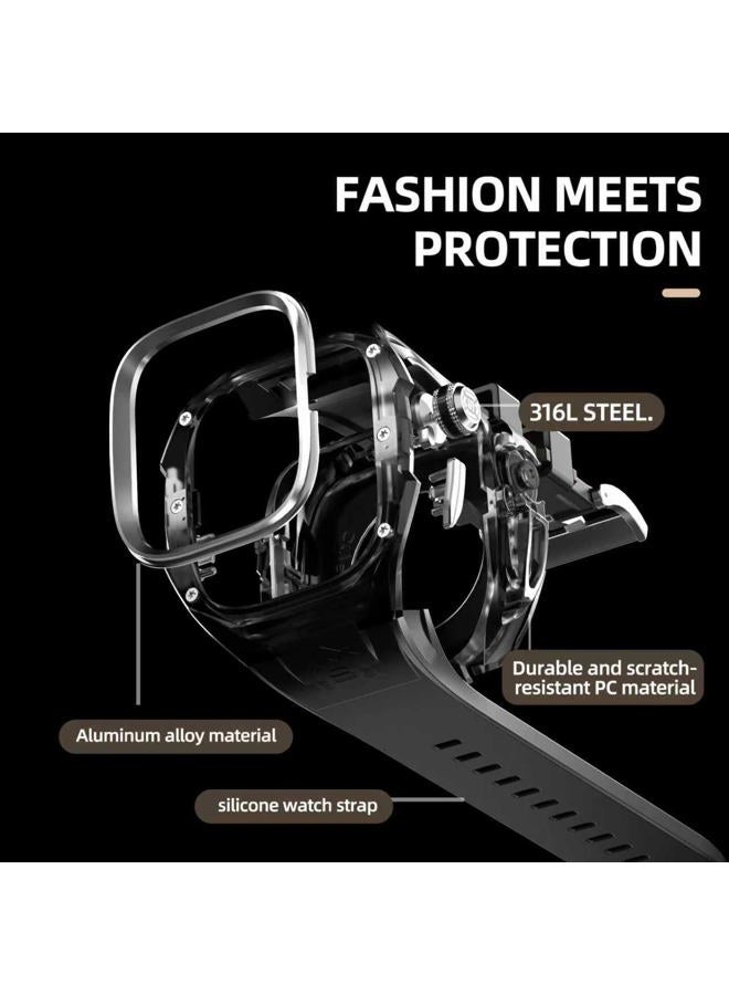 YOGRE for Apple Watch Ultra 2/1 49mm Case, Rugged Case with Band for Apple Watch 49mm One-Click Open Design and Military Grade Shockproof Bumper Cover for Men and Women (Black and Steel) - Image 4
