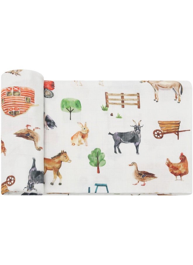 LifeTree Muslin Swaddle Blankets, Baby Swaddles Blanket For Boys Girls Neutral Newborn Nursery Essentials, Registry, Soft Large 47" X 47", Farm Animals, 70% Viscose From Bamboo And 30% Cotton 