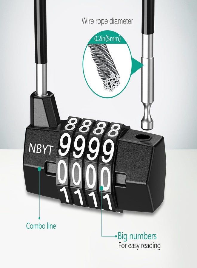 ORIA Cable Locks with Combination, 4 Digit Combination Padlock, Long Shackle Lock, Flexible Steel Cable Rope, Cabinet Lock, School Locker, Black - Image 4