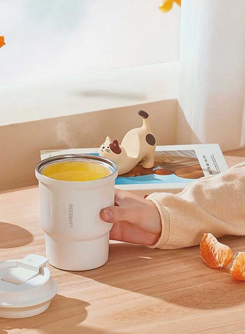 ليبرسو كوب قهوة معزول من Lepresso للمشروبات الساخنة والباردة، سعة 450 مل، مصنوع من الفولاذ المقاوم للصدأ، تقنية Thermo Brew، طبقة داخلية 316 وطبقة خارجية 304، يحافظ على الدفء لمدة 8 ساعات ويحافظ على البرودة لمدة 10 ساعات - أبيض - Image 5
