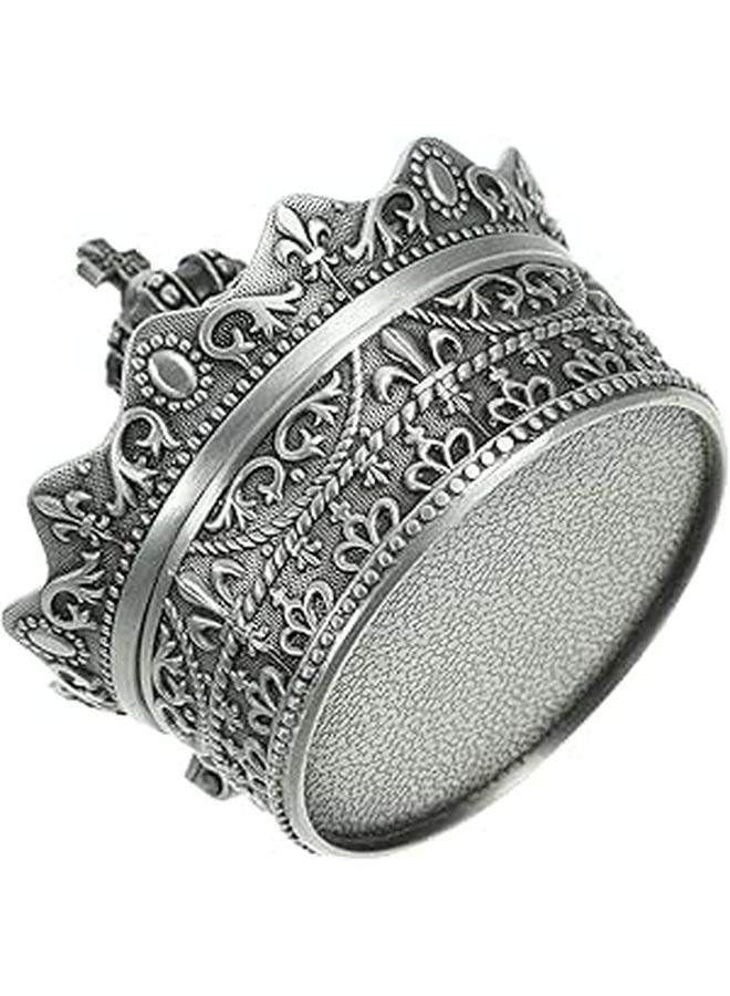 Vintage Crown Embossed Metal Jewelry Organizer Trinket Box Ring Earring Storage Case - Image 1