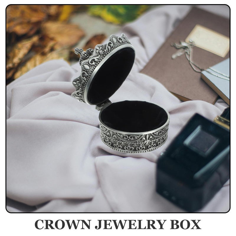 Vintage Crown Embossed Metal Jewelry Organizer Trinket Box Ring Earring Storage Case - Image 4
