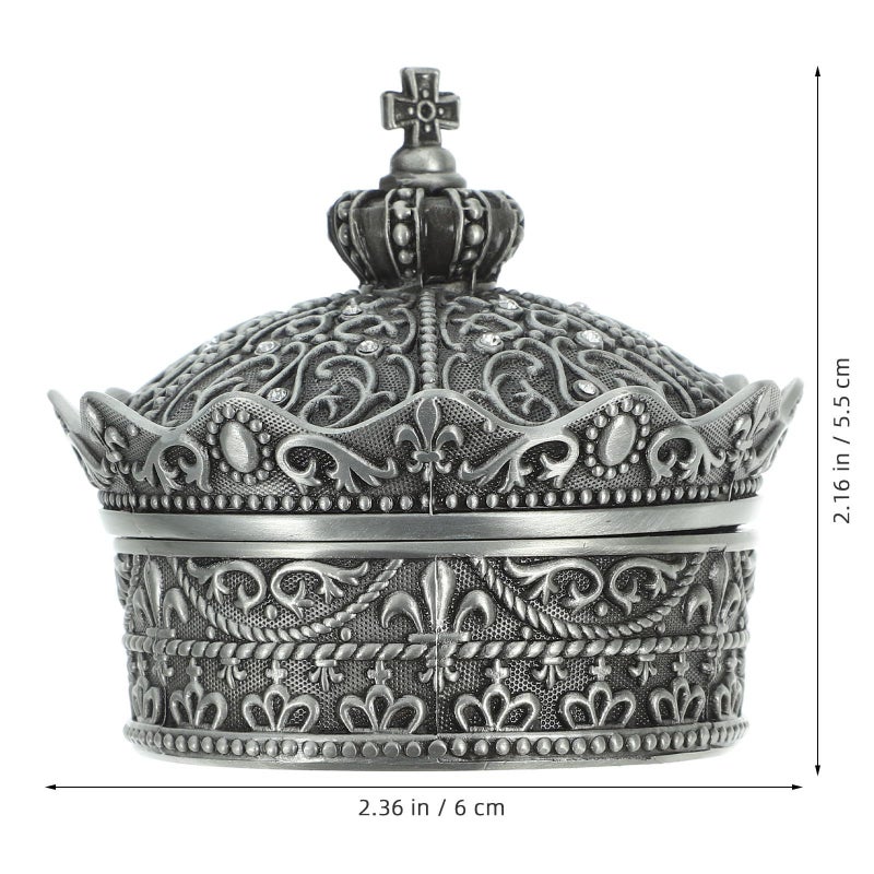 Vintage Crown Embossed Metal Jewelry Organizer Trinket Box Ring Earring Storage Case - Image 3