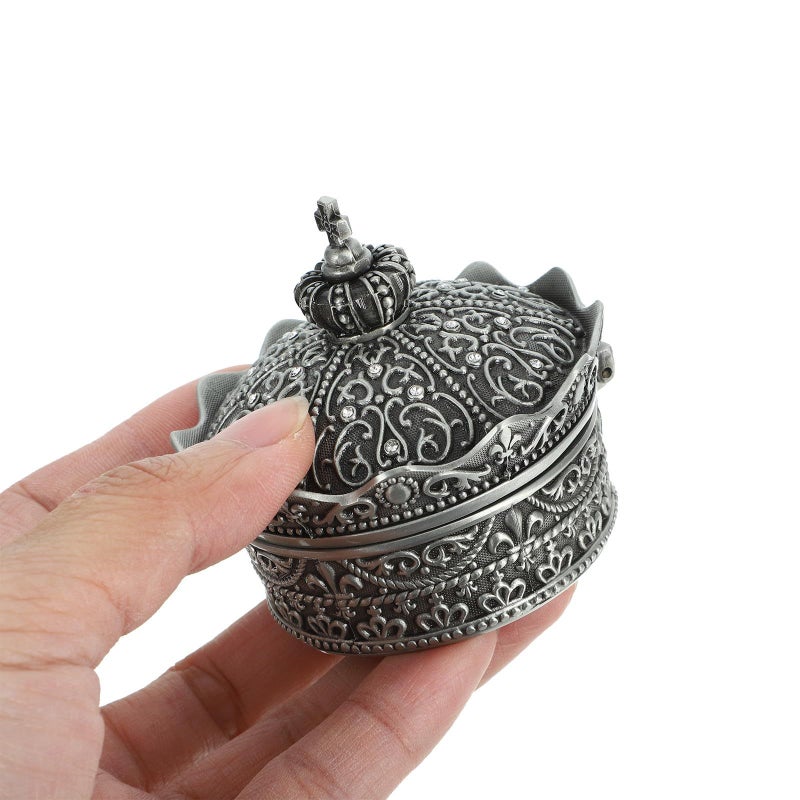 Vintage Crown Embossed Metal Jewelry Organizer Trinket Box Ring Earring Storage Case - Image 5