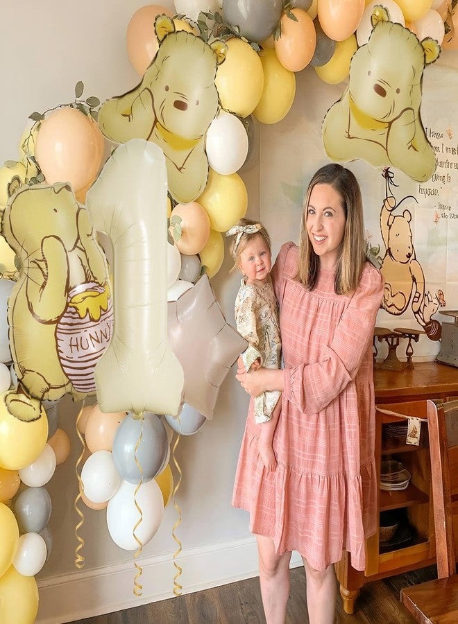 Heboland 6Pcs Winnie Pooh 1st Birthday Decorations - Vintage Pooh Bear 3D Foil Balloon Set for Baby Boys and Girls First Year Party Decor - Image 5