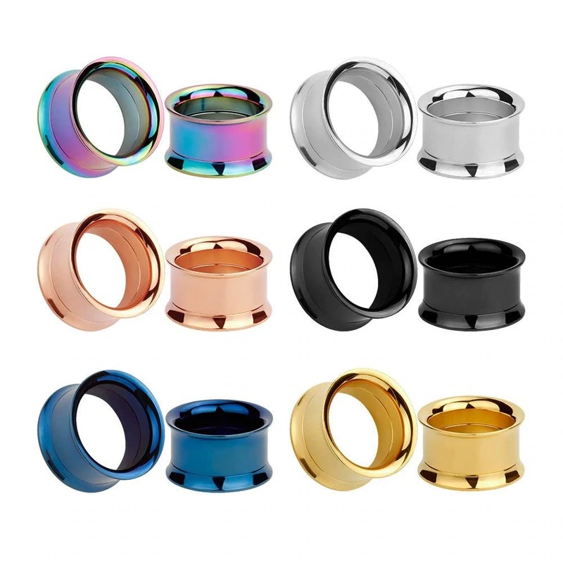 KUBOOZ 12pcs Set Colorful Stainless Steel Screwed Ear Plugs Tunnels Gauges Stretcher Piercings 2g(6mm) to 1 inch(25mm)
