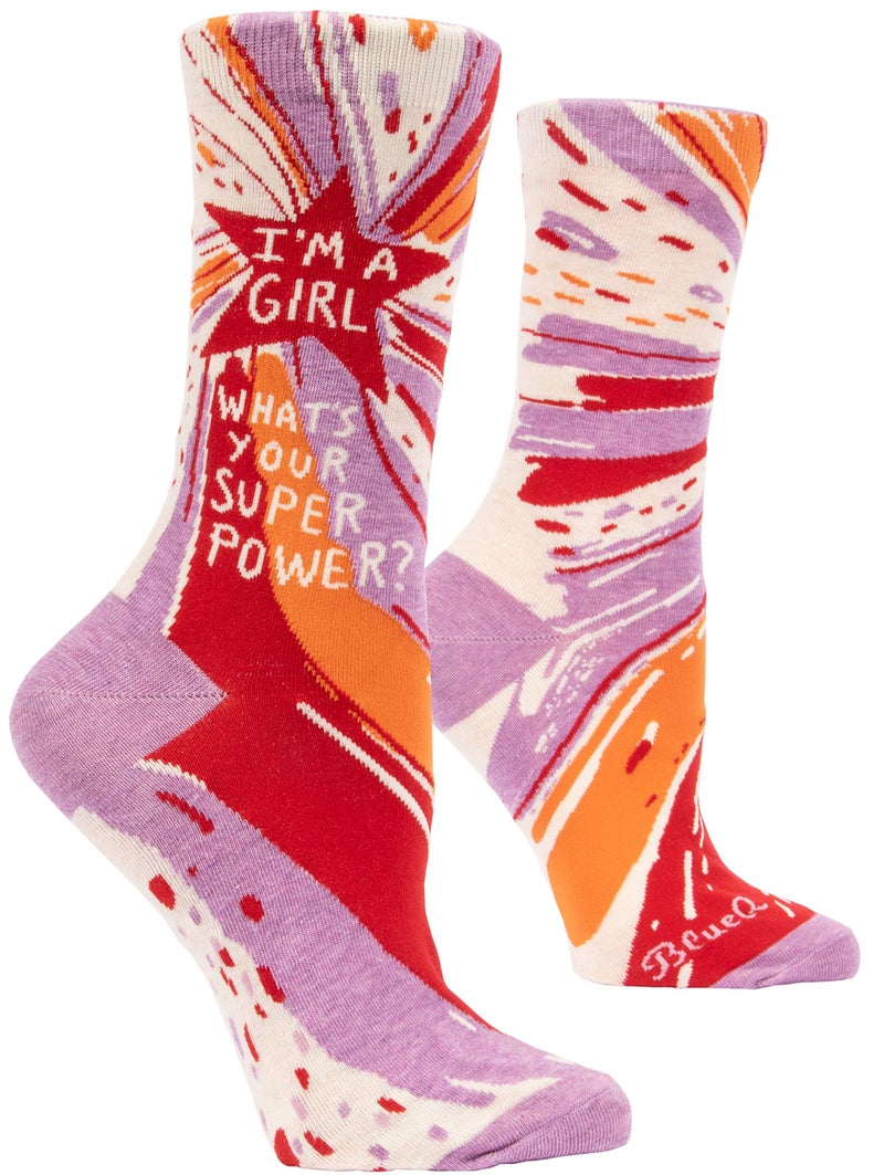 Blue Q Women's Crew Socks, I'm a Girl...What's Your Super Power? (fit shoe size 5-10) - Image 1