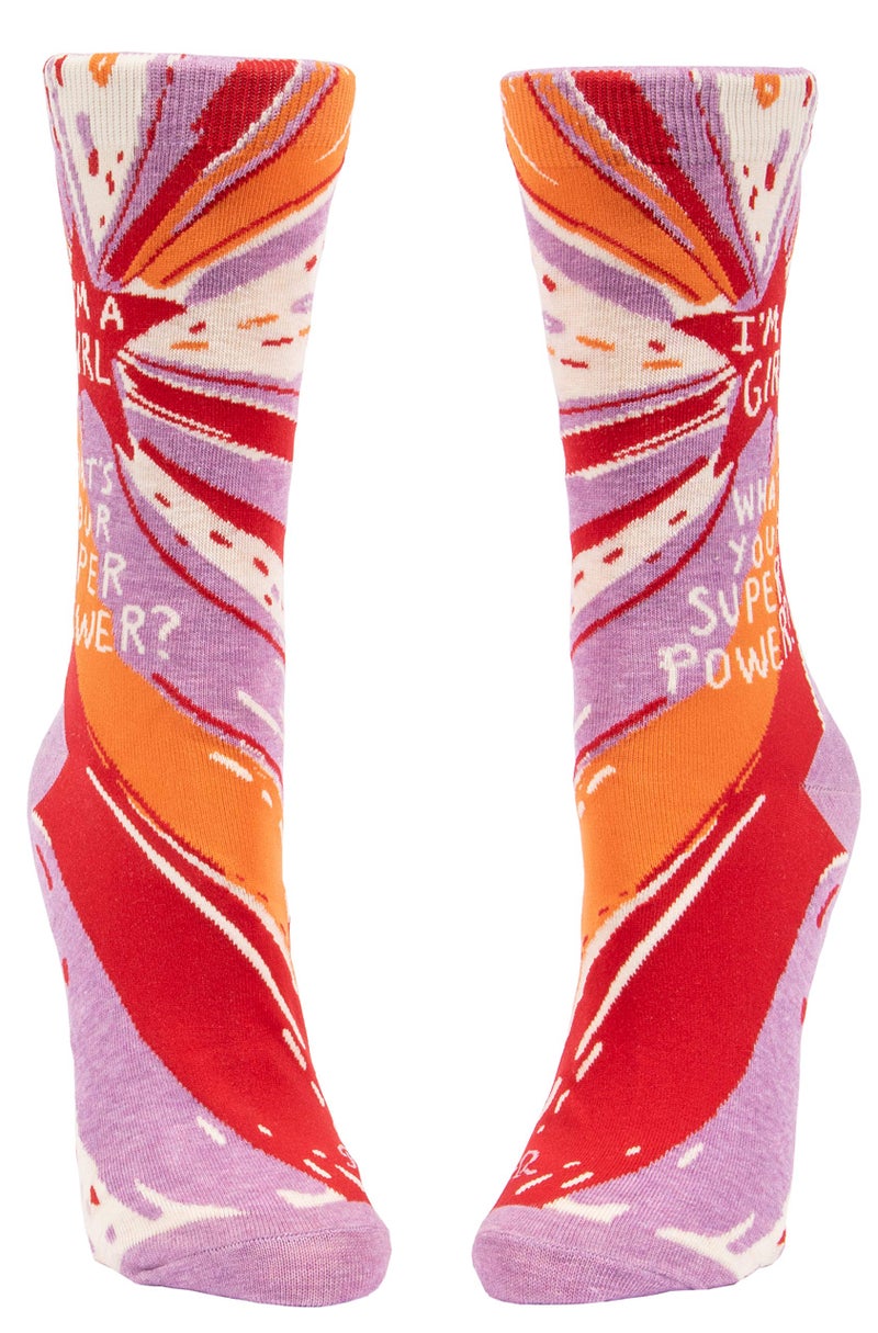 Blue Q Women's Crew Socks, I'm a Girl...What's Your Super Power? (fit shoe size 5-10) - Image 2