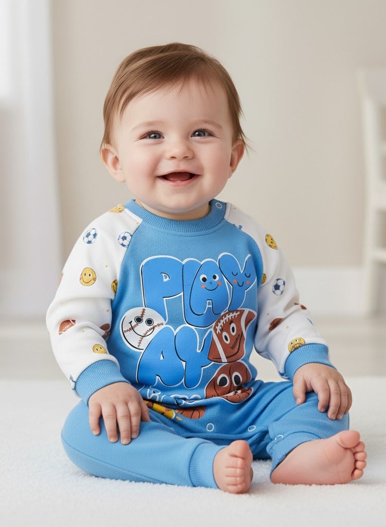 كاتجي رومبير رياضي للأطفال، جمبسوت بطبعة كرة قدم وكرة سلة، بأكمام طويلة، مع قفل كبس - Image 3