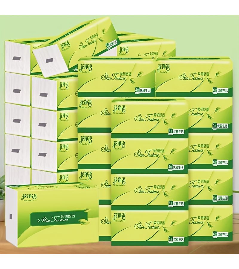 6 Pack Ultra Soft 4 Ply Facial Tissues Green Leaf Design 250 Sheets Per Box Gentle Thick Absorbent For Home Office Hotel Hygiene Essentials - Image 1