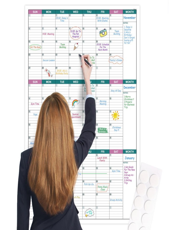Pinchoco Large Dry Erase Calendar for Wall - Undated 3 Month Wall Calendar, 28" x 40"(Vertical), Wall Calendar Dry Erase for Home, Office, Classroom - Image 1