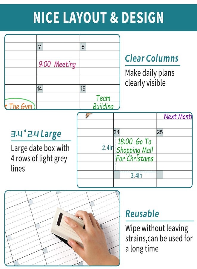 Pinchoco Large Dry Erase Calendar for Wall - Undated 3 Month Wall Calendar, 28" x 40"(Vertical), Wall Calendar Dry Erase for Home, Office, Classroom - Image 4