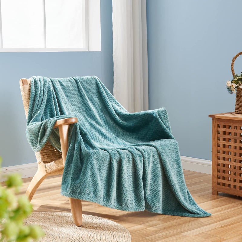 نيو كوزبلاي Newcosplay Super Super Throw Light Light Teal Flannel Flannel Fleece Leaves Pattern Bed Bedlant Clost Cloy Season Close (50 " - Image 1