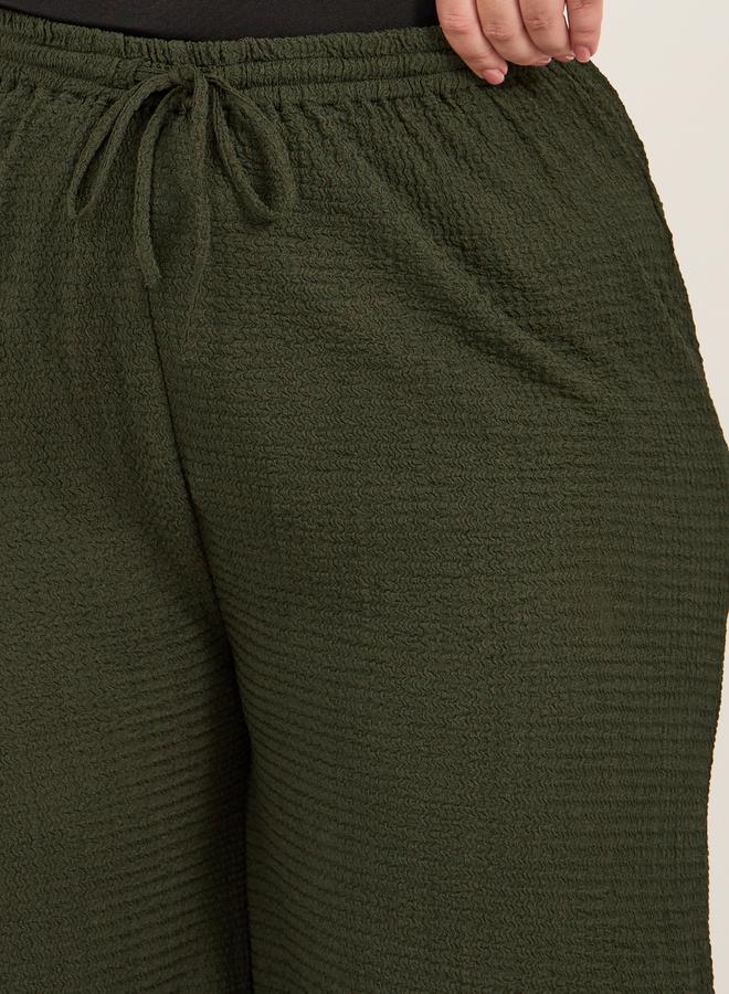 Plus Size Textured Wide Leg Trousers with Drawstring