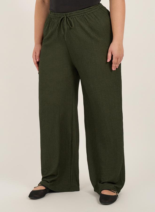 Plus Size Textured Wide Leg Trousers with Drawstring