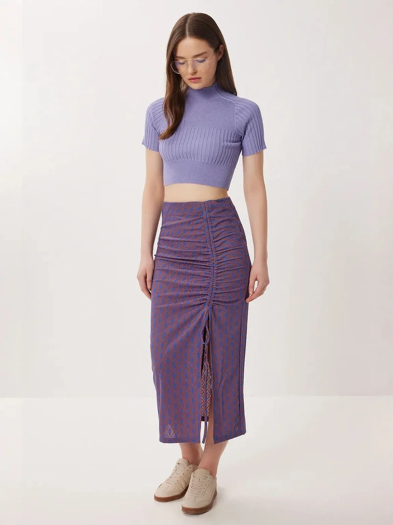 السعادة في إسطنبول ISTANBUL High Waist Geometric Print Midi Bodycon Skirt with Slit